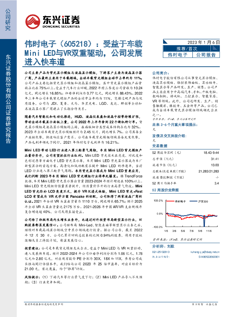东兴证券：伟时电子（605218）-受益于车载Mini <em>LED</em>与VR双重驱动，公司发展进入快车道 海报