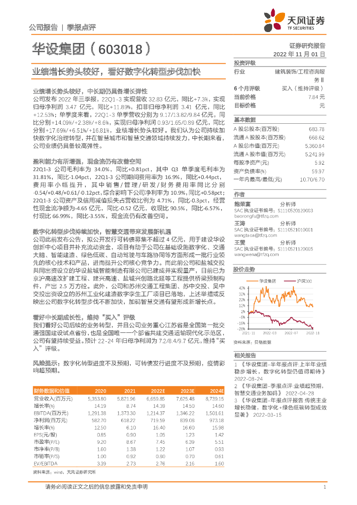 天风证券：华设集团（603018）-业绩增长势头较好，看好<em>数字化转型</em>步伐加快 海报