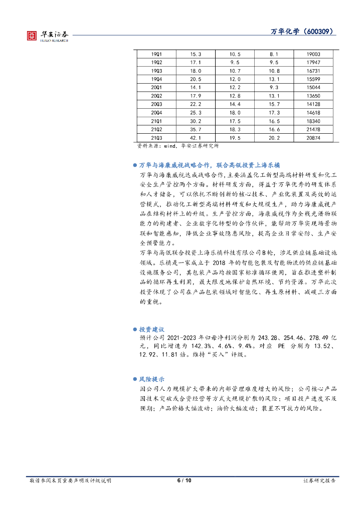 华安证券：万华化学（600309）-Q3高景气延续，碳中和投资保障新项目_第6页