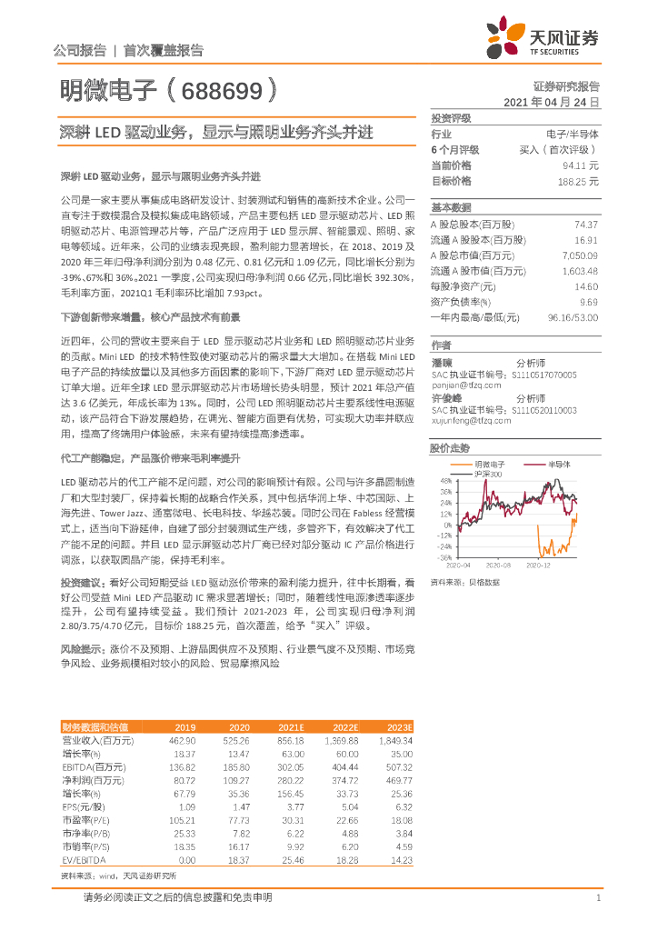天风证券：明微电子（688699）-深耕<em>LED</em>驱动业务，显示与照明业务齐头并进 海报