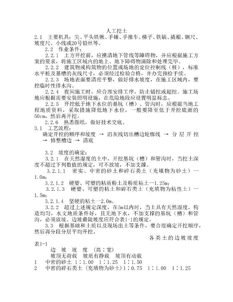 人工挖土工艺word