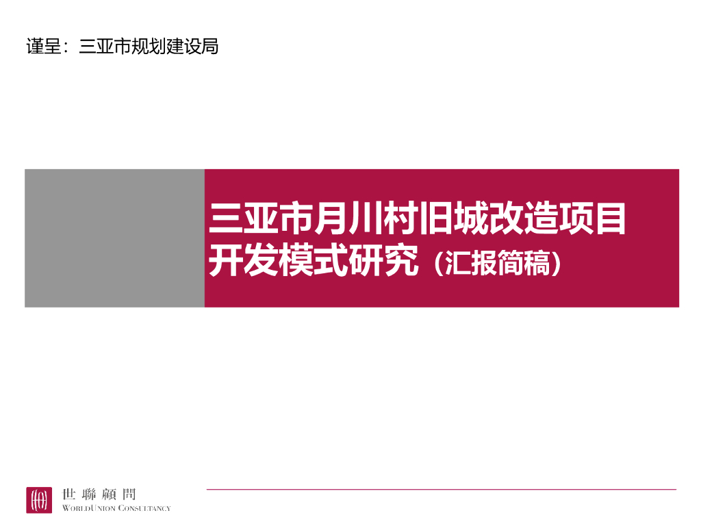 三亚市月川村旧城改造项目 开发模式研究（汇报简稿）