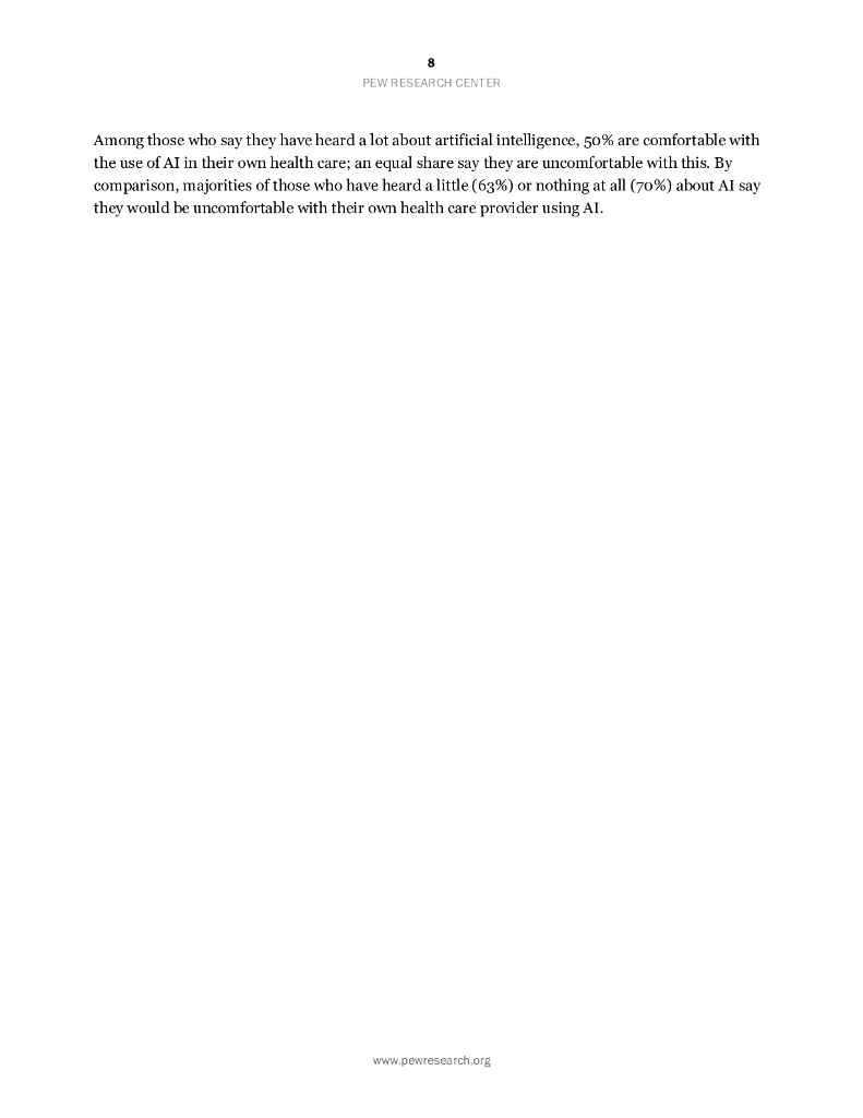 皮尤研究中心：60%的美国人会对医疗机构在自己的医疗保健中依赖人工智能感到不舒服（英文版）_第8页