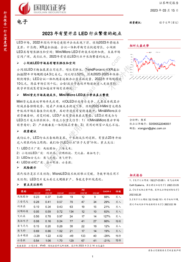 国联证券：电子行业深度研究：2023年有望开启<em>LED</em>行业繁荣的起点 海报