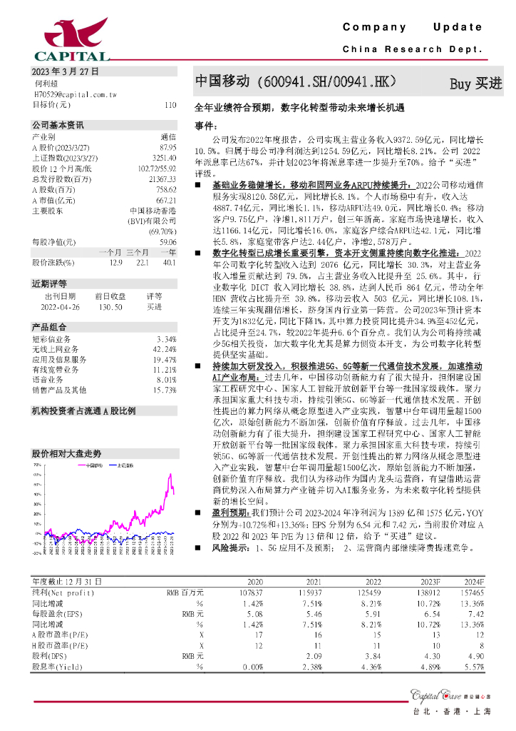 群益证券：中国移动（600941）-全年业绩符合预期，<em>数字化转型</em>带动未来增长机遇 海报