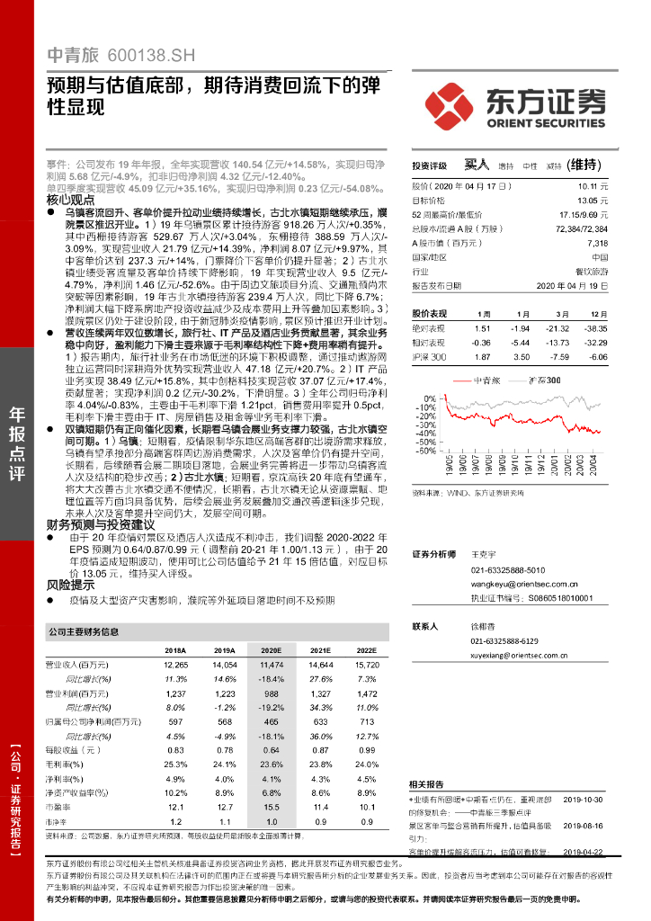 东方证券：中青旅（600138）-预期与估值底部，期待消费回流下的弹性显现