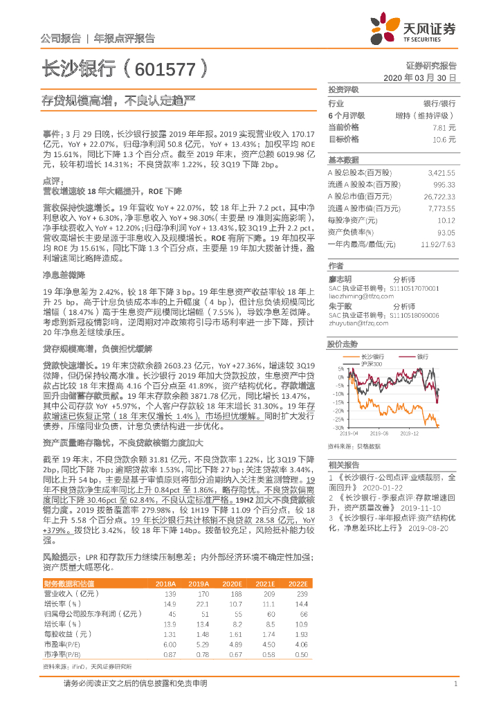 天风证券：长沙银行（601577）-存贷规模高增，不良认定趋严