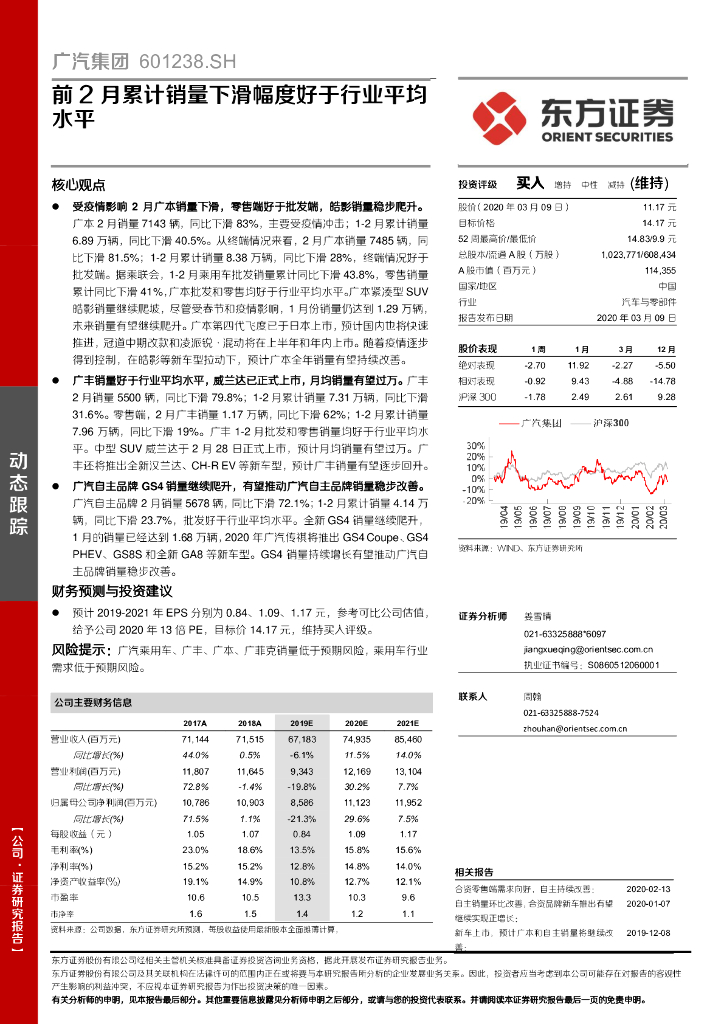 东方证券：广汽集团（601238）-前2月累计销量下滑幅度好于行业平均水平