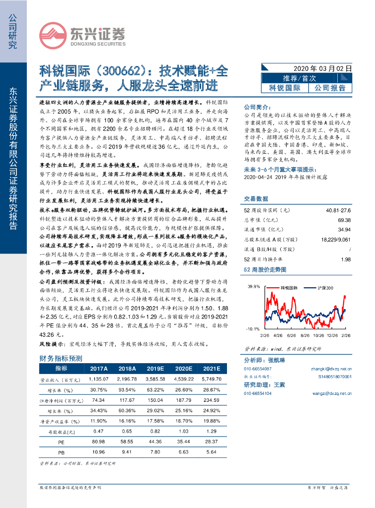 东兴证券：科锐国际（300662）-技术赋能+全产业链服务，人服龙头全速前进