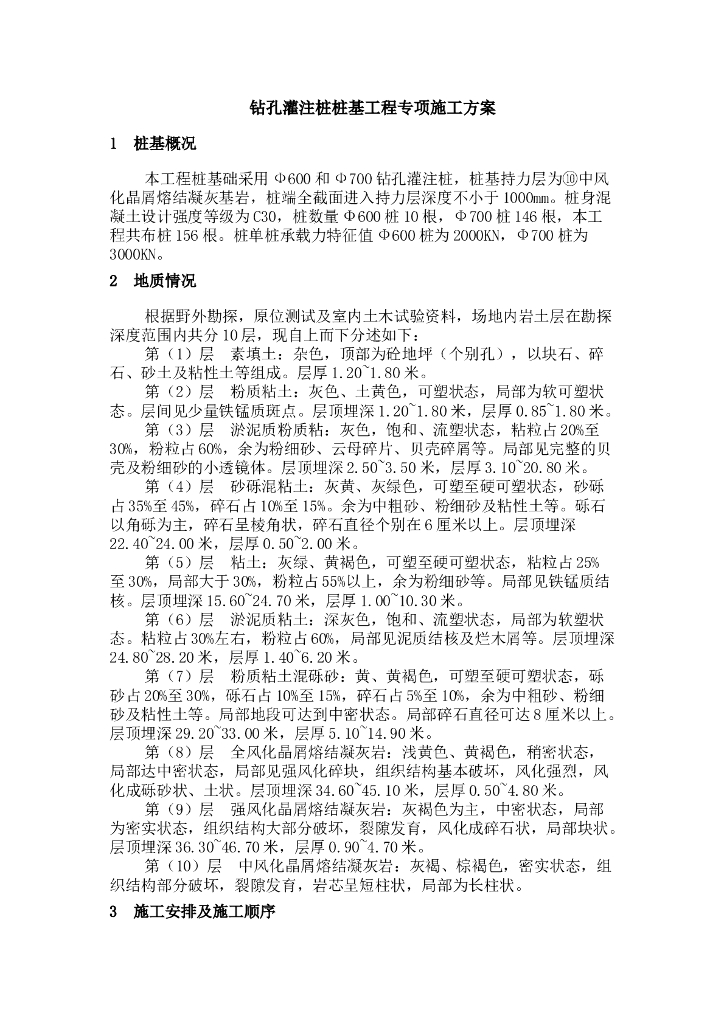 钻孔灌注桩桩基工程专项施工方案word版（共15页）