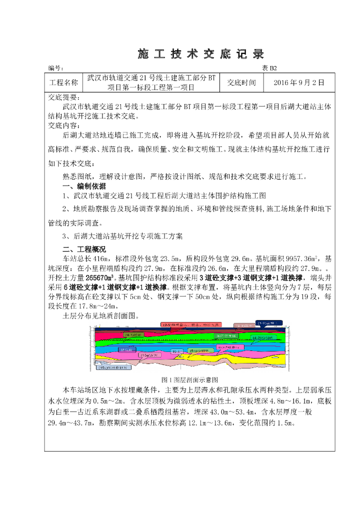 地铁站主体结构基坑开挖施工技术交底