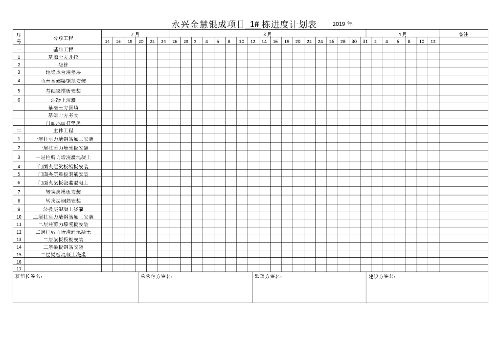2019年项目进度计划表