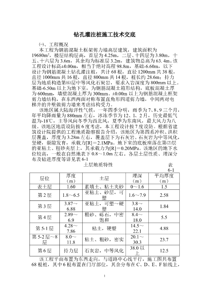 钻孔灌注桩施工技术交底Word版（共18页）