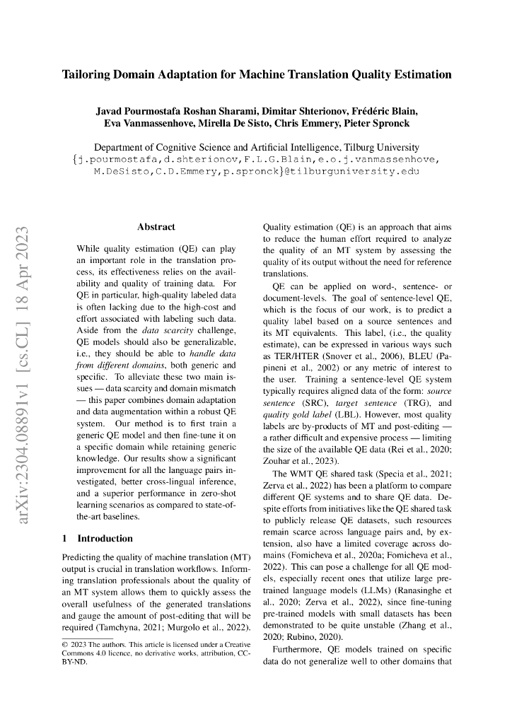 机器翻译质量评估领域自适应优化（英文版）