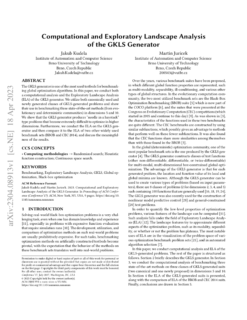 GKLS 生成器的计算和探索性地形分析（英文版）