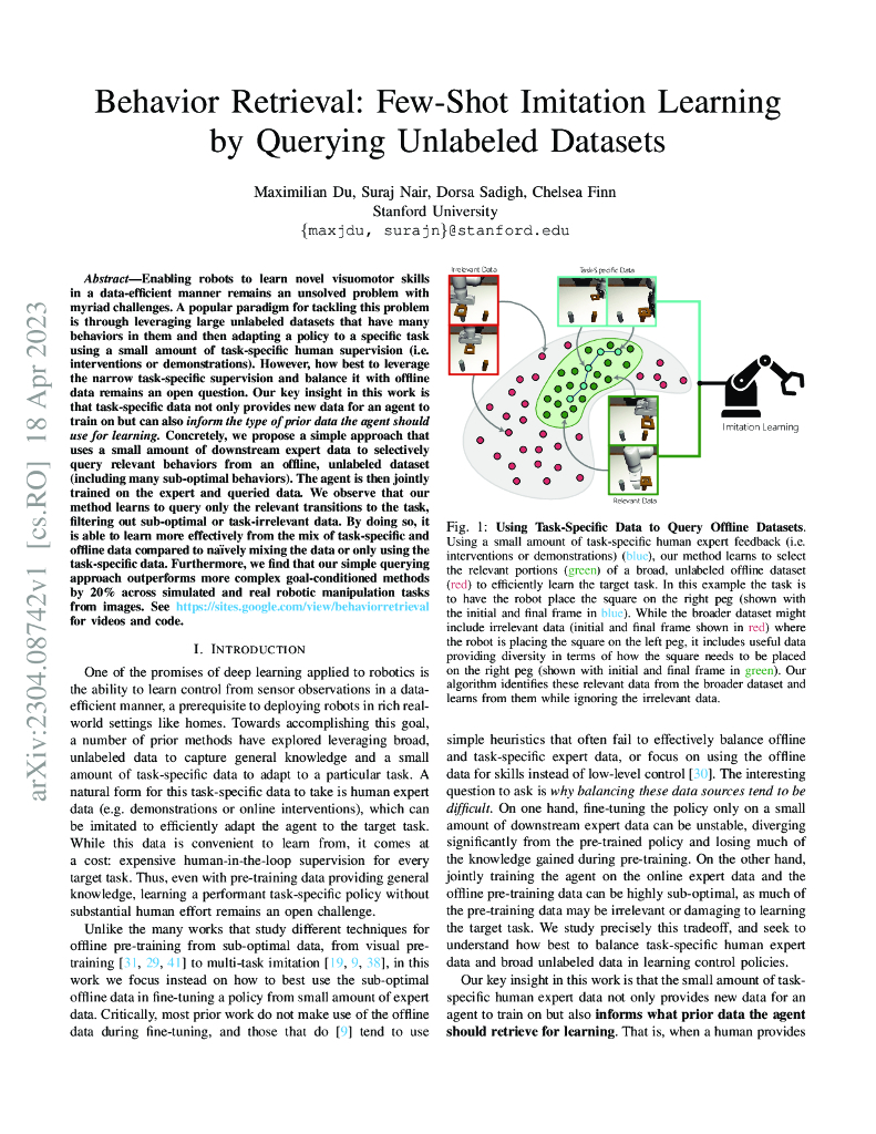 Few-Shot Imitation Learning 通过查询未标记的数据集进行行为检索（英文版）