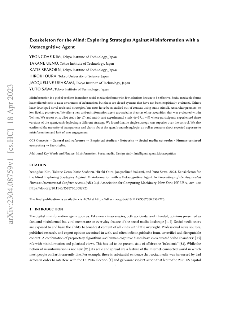 智能外骨骼：利用元认知代理探索抵制信息误导的策略（英文版）
