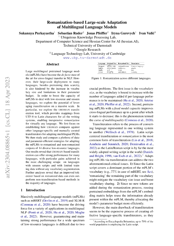 基于转写的多语言大规模语言模型适应（英文版）