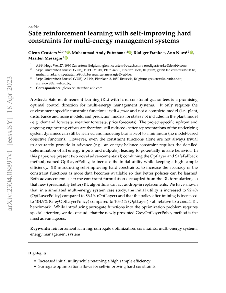 多能源管理系统的自我完善硬约束条件下安全的强化学习（英文版）
