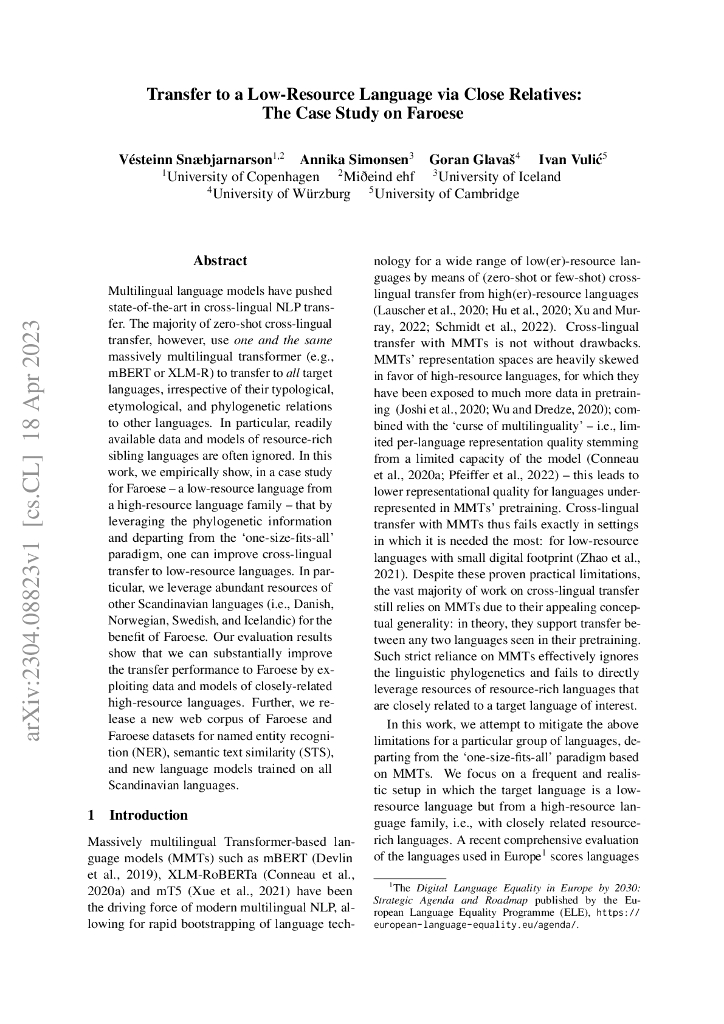 通过近缘语言进行向低资源语言的转移：以法罗语为例的案例研究（英文版）