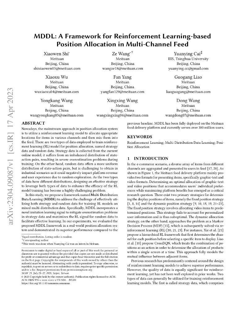 基于强化学习的多通道反馈中的位置分配框架-MDDL（英文版）