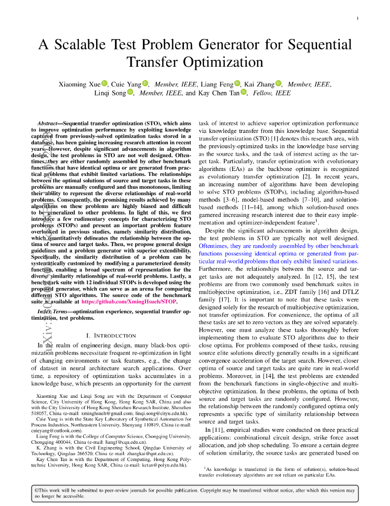 面向顺序转移优化的可伸缩测试问题生成器（英文版）