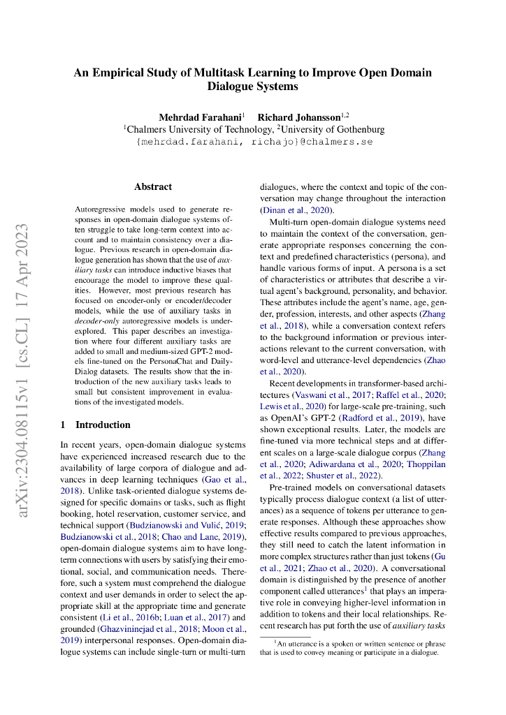 多任务学习在开放域对话系统中的实证研究（英文版）