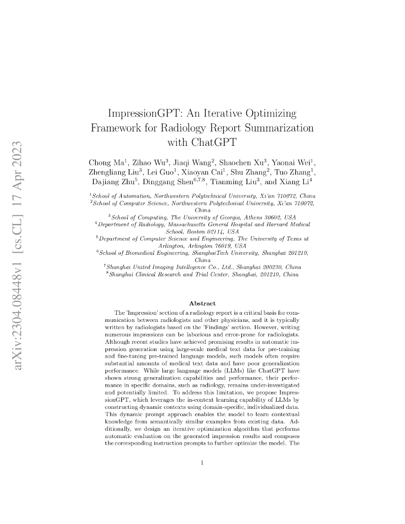 ImpressionGPT:面向放射学报告摘要的迭代优化框架和 ChatGPT（英文版）