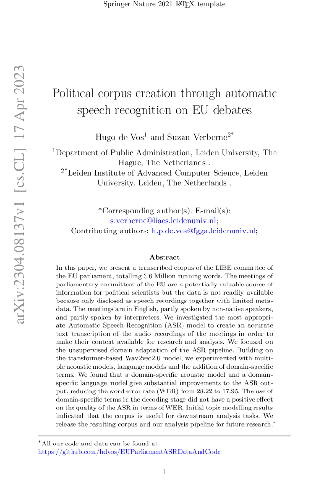 通过欧盟辩论自动语音识别进行政治语料库创建（英文版）