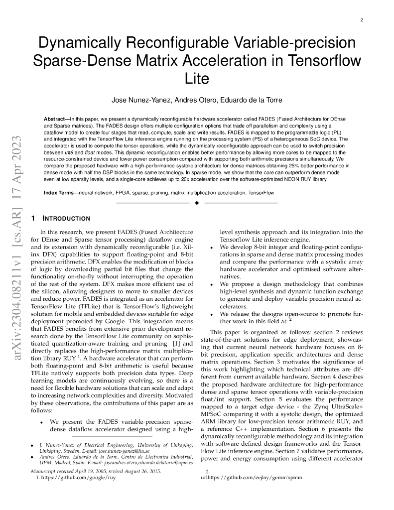 Tensorflow Lite 中可动态重配置的可变精度稀疏密矩阵加速（英文版）