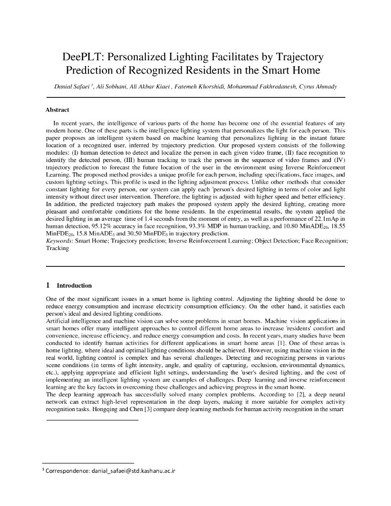 DeePLT:智能家居中基于行为轨迹预测的个性化照明系统（英文版）