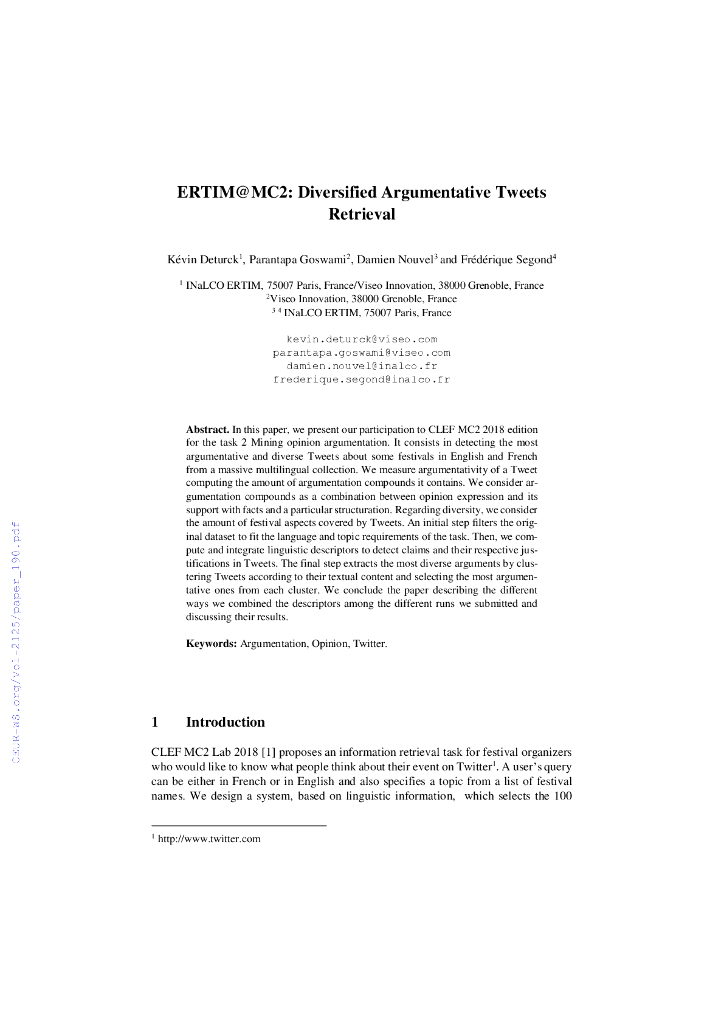 ERTIM@MC2:多元化的争论推文检索（英文版）