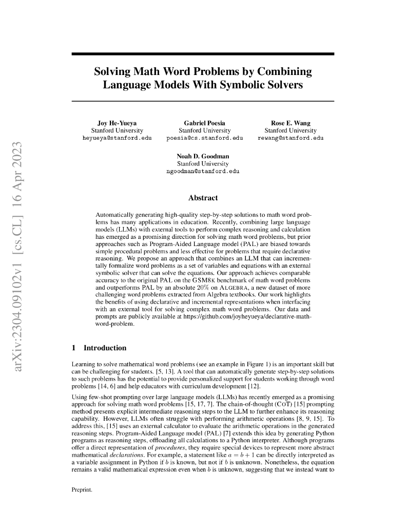 通过将语言模型与符号求解器相结合解决数学语言问题（英文版）