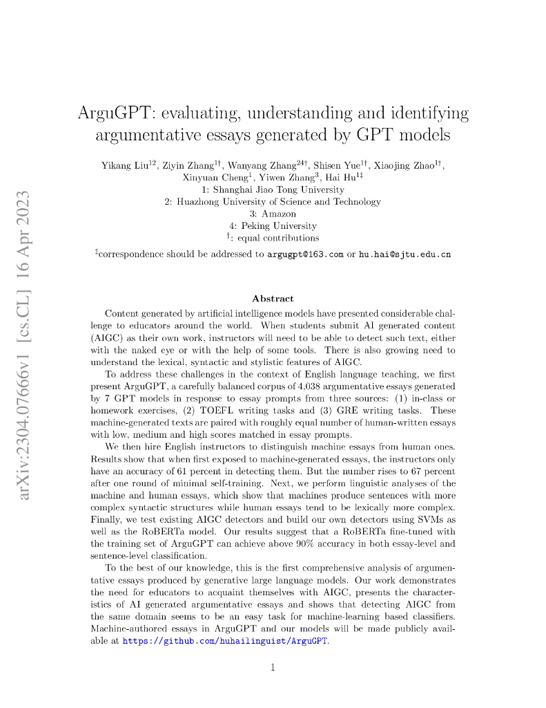 ArguGPT:评估、理解和识别由 GPT 模型生成的论证性文章（英文版）