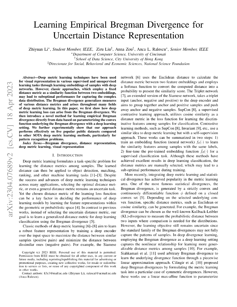 学习经验 Bregman 散度用于不确定距离表示（英文版）