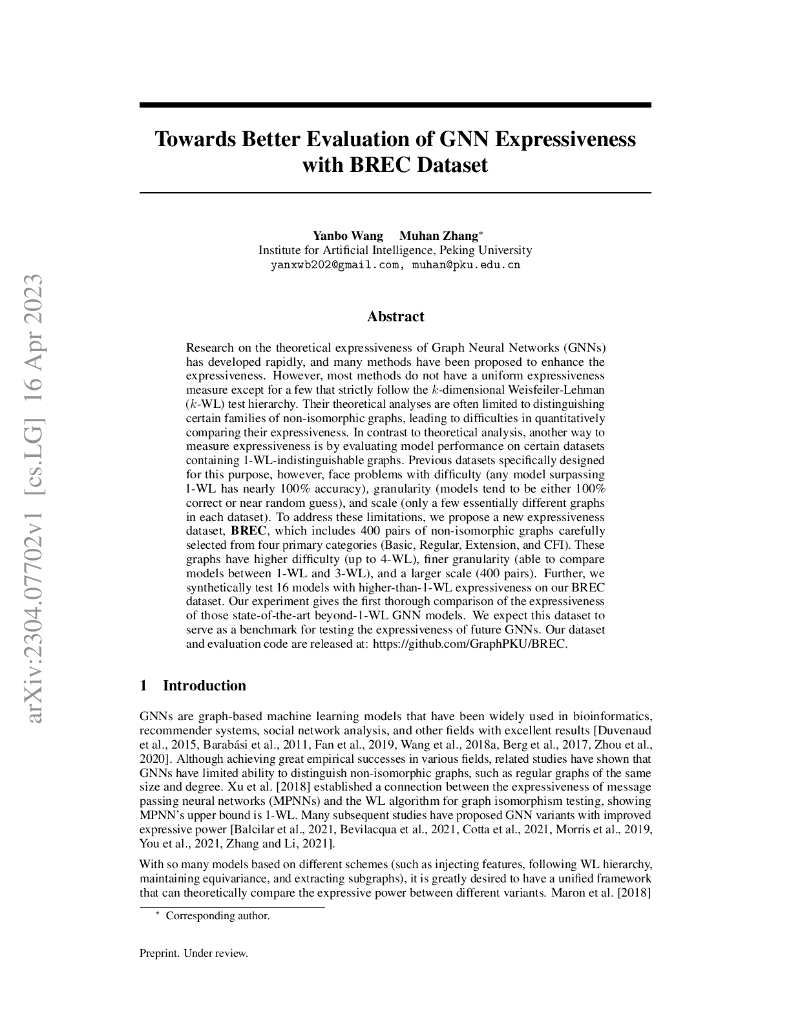借助 BREC 数据集更好地评估 GNN 表达能力（英文版）