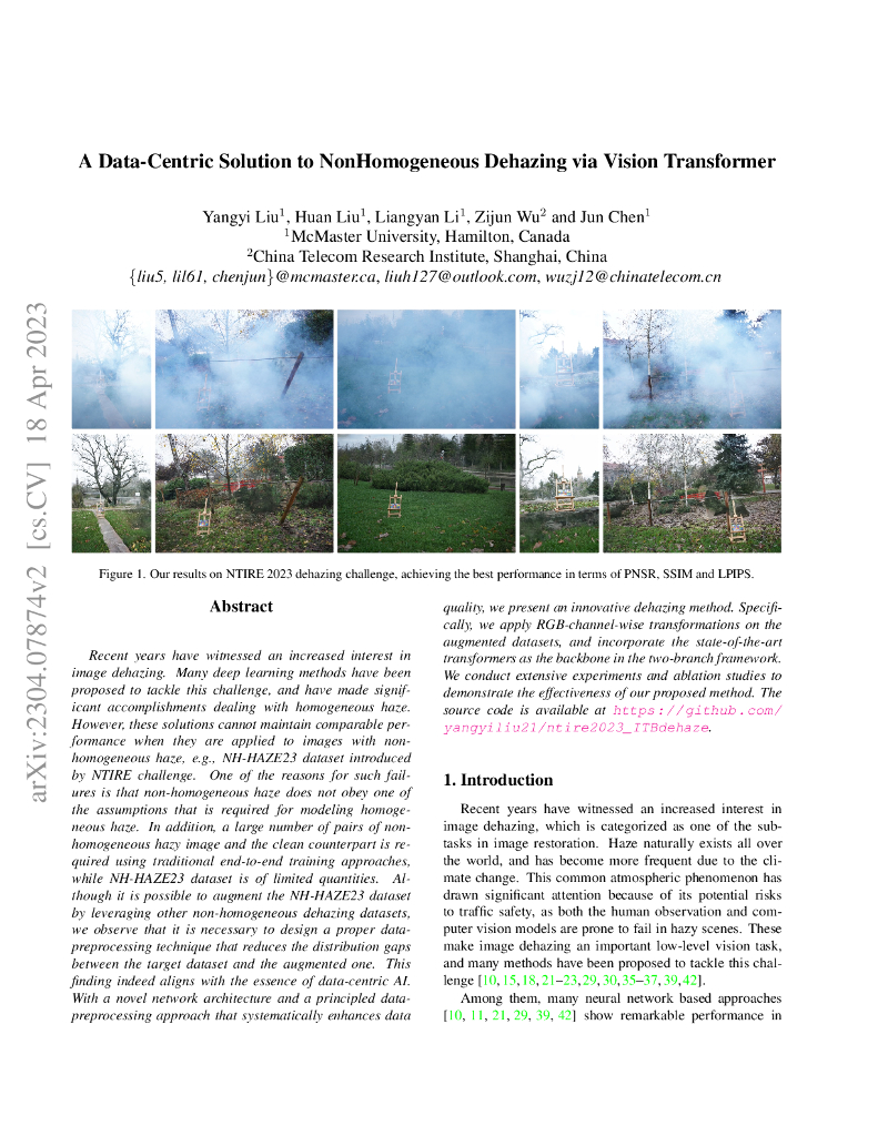 基于数据的视觉变换器非同质去雾方案（英文版）