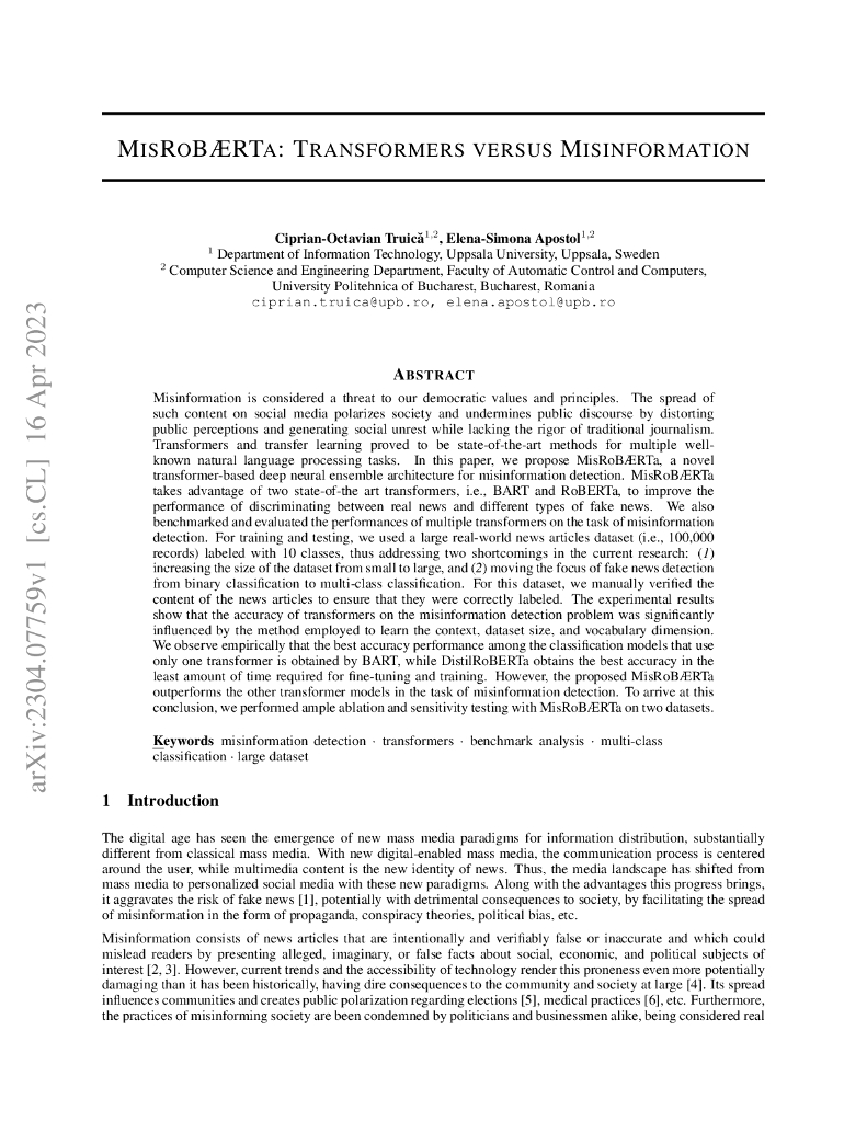 MisRoBÆRTa:变形金刚与错误信息（英文版）