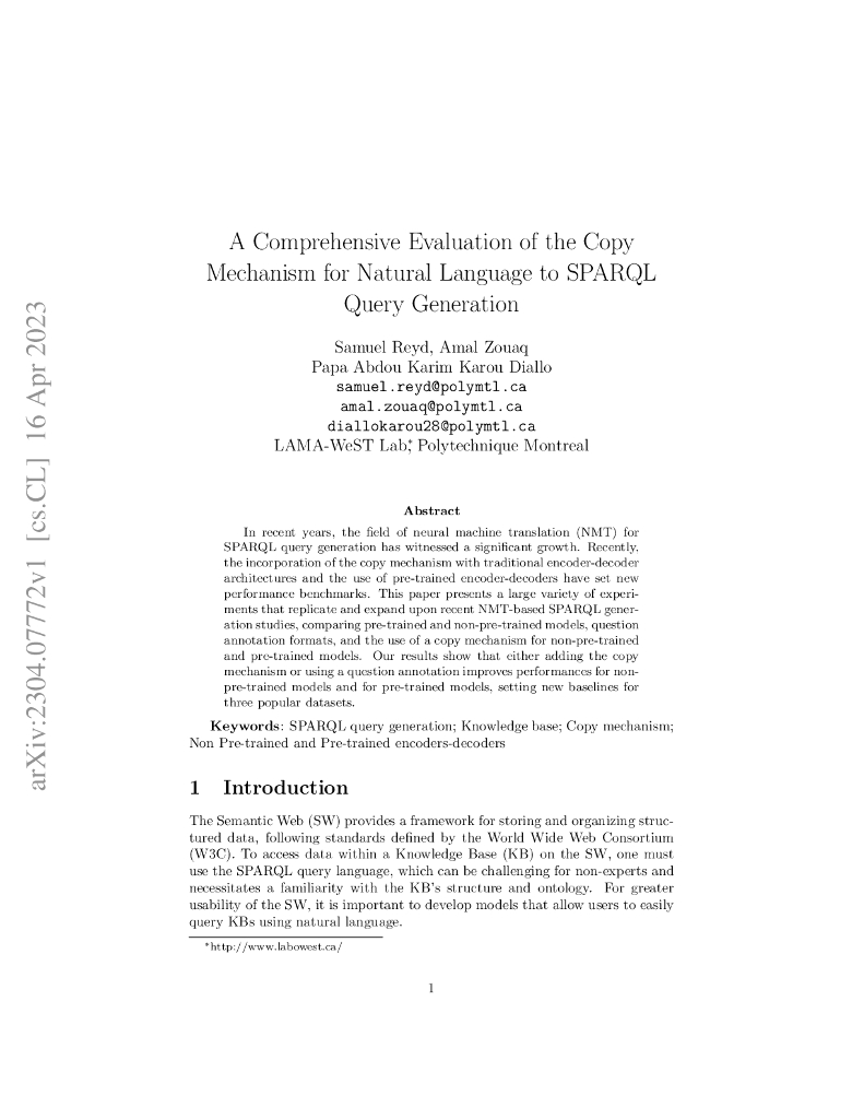 自然语言到 SPARQL 查询生成的抄袭机制的全面评估（英文版）
