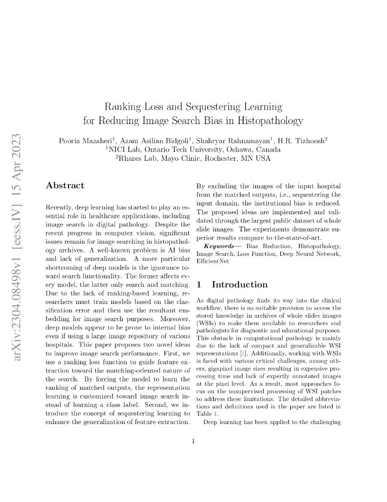 排名损失和隔离学习用于降低组织病理学图像搜索偏差（英文版）