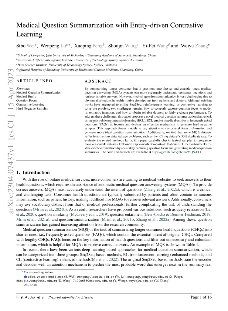 基于实体驱动对比学习的医学问题总结（英文版）