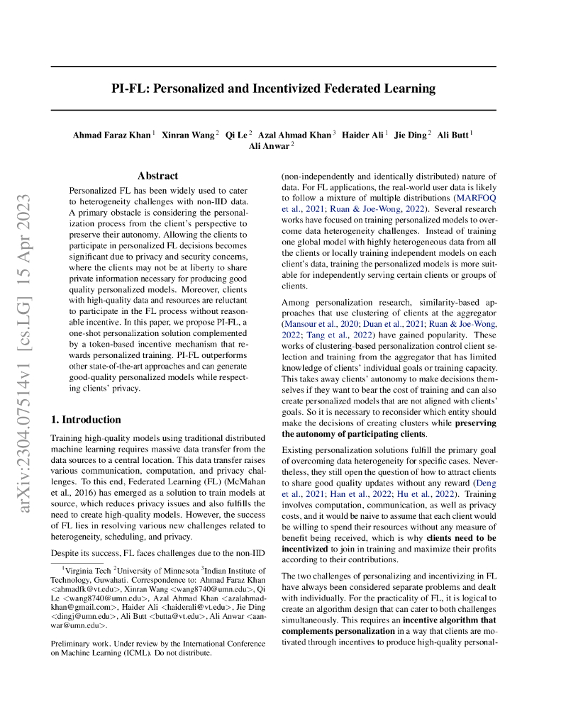 个性化和激励式联邦学习（英文版）