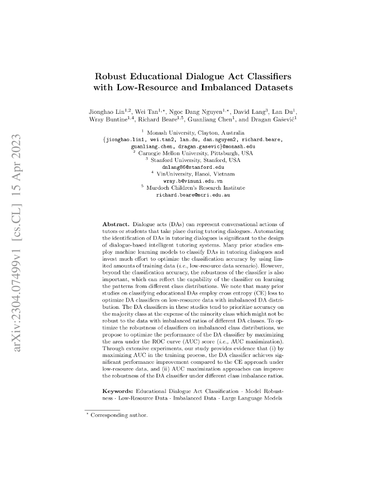 低资源和不平衡数据集下的强大教育对话行为分类器（英文版）