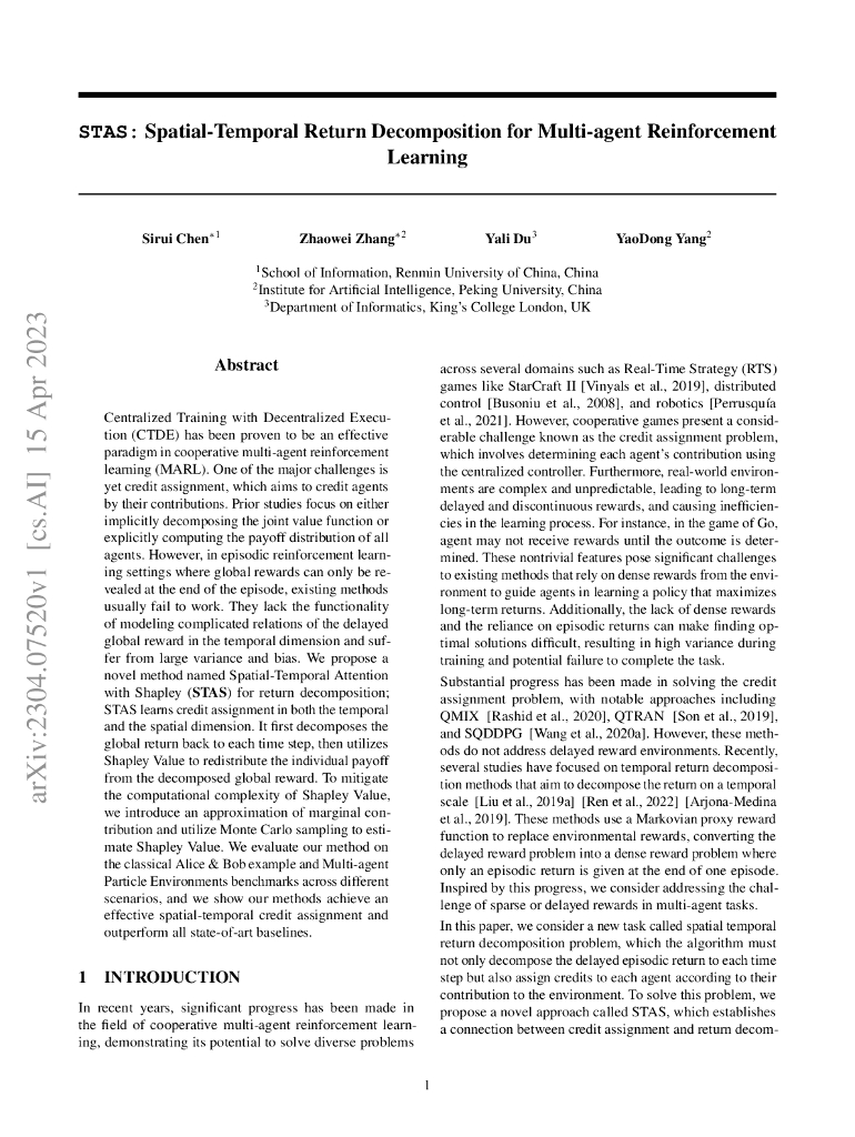 STAS:多智能体强化学习的时空回报分解（英文版）