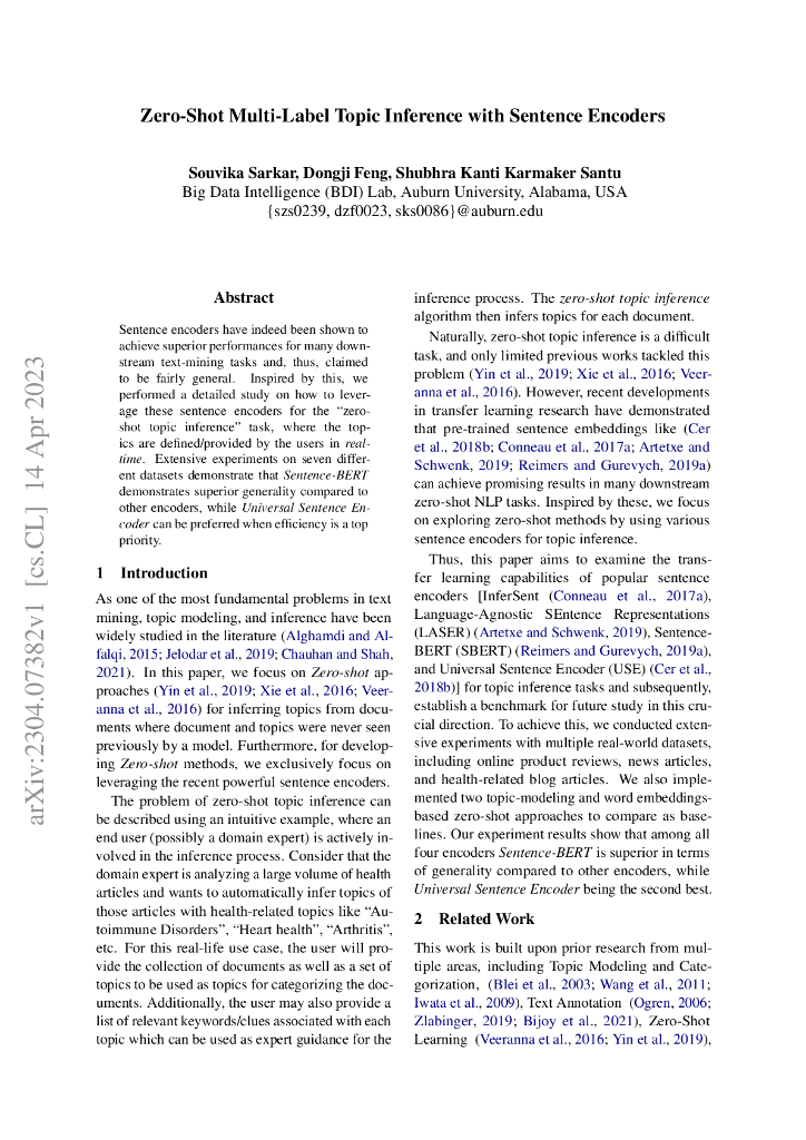 使用句子编码器进行零样本多标签主题推理（英文版）