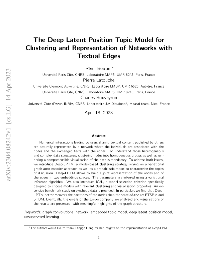 深度潜在位置主题模型用于文本边网络的聚类和表示（英文版）