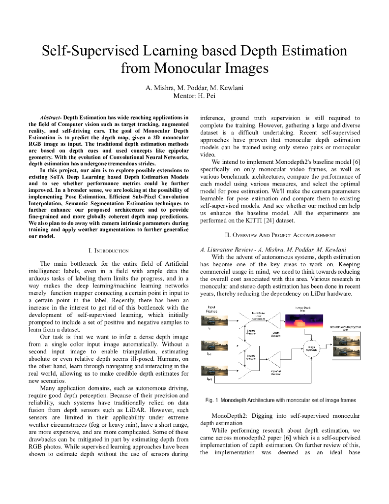 基于自监督学习的单目图像深度估计（英文版）