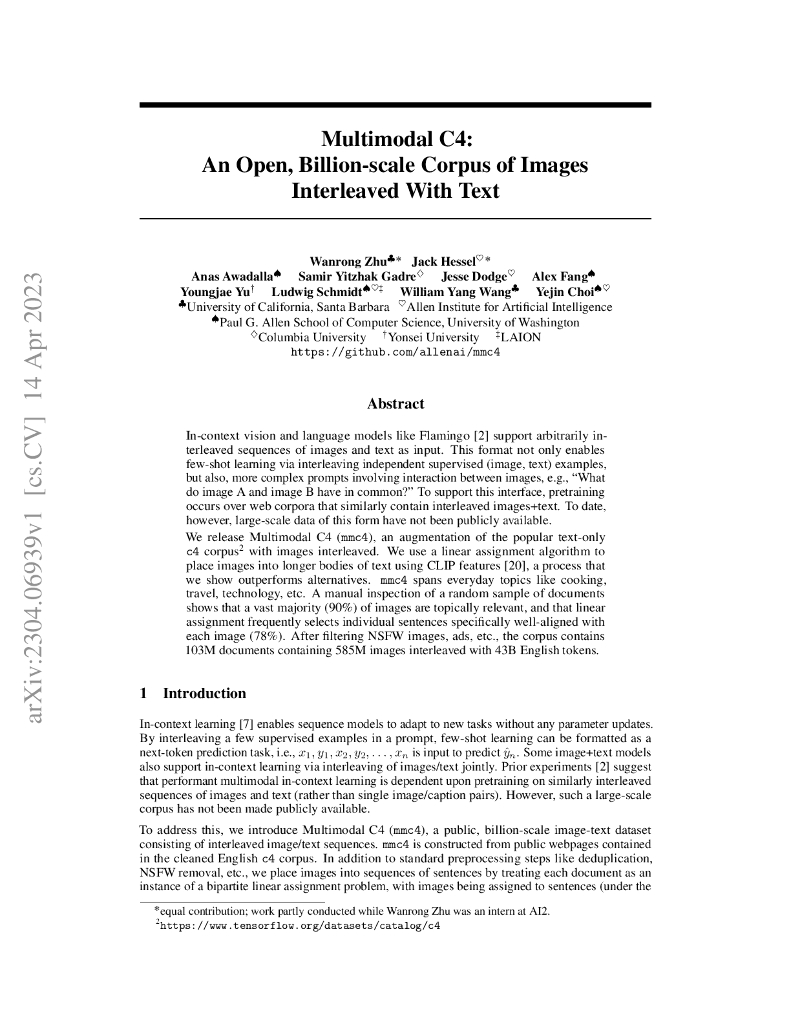 Multimodal C4:亿级图文混合语料库（英文版）