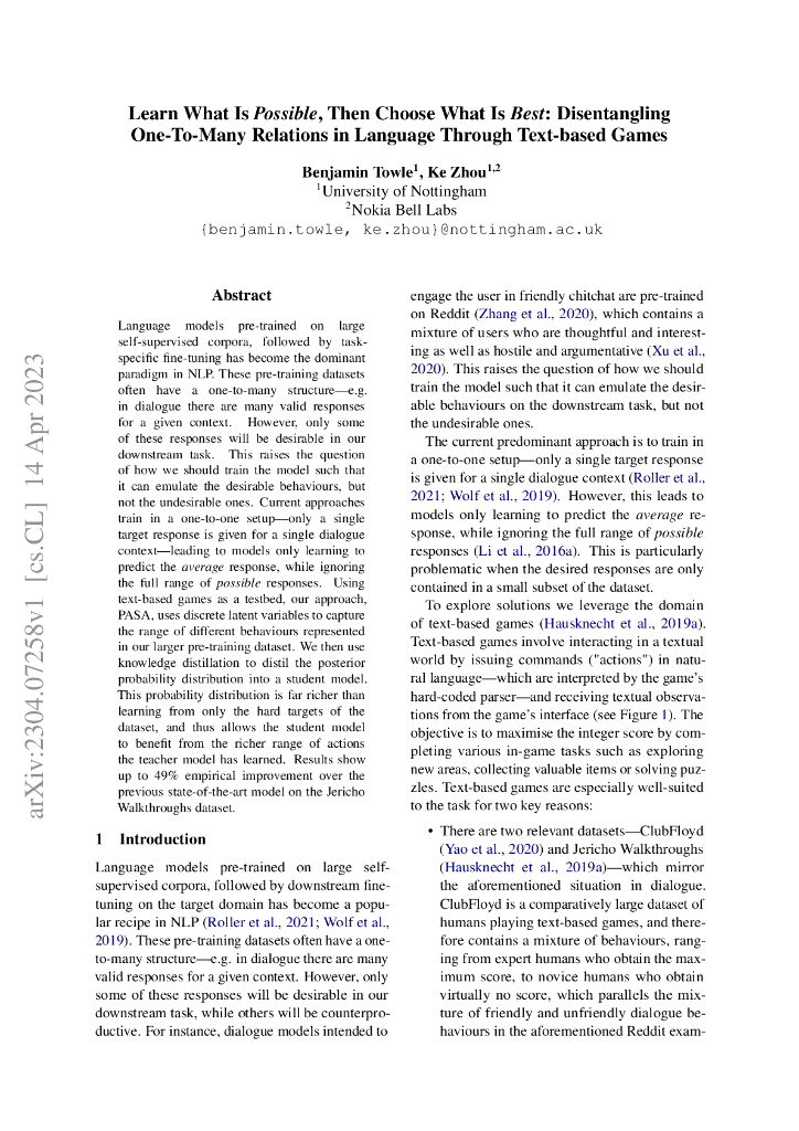 先学习可能性，再选择最佳方案：通过文本游戏分离语言中的一对多关系（英文版）