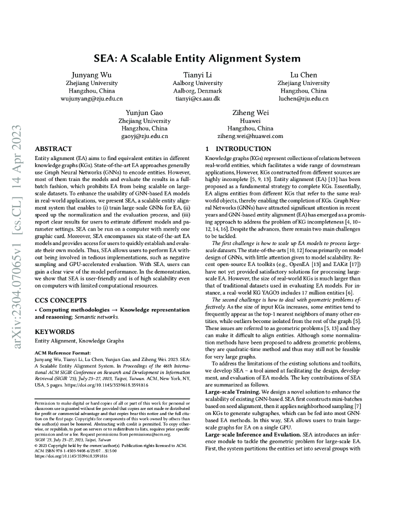 SEA:一个可扩展的实体对齐系统（英文版）